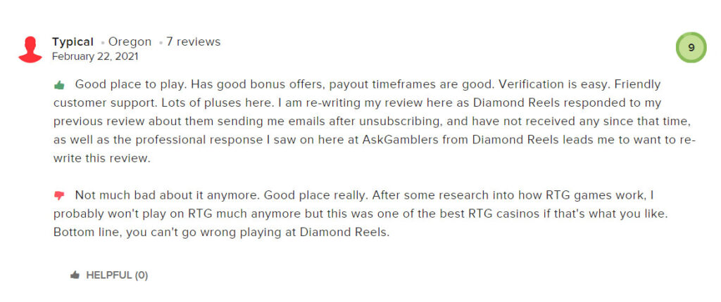 Diamond Reels Customer Review 3