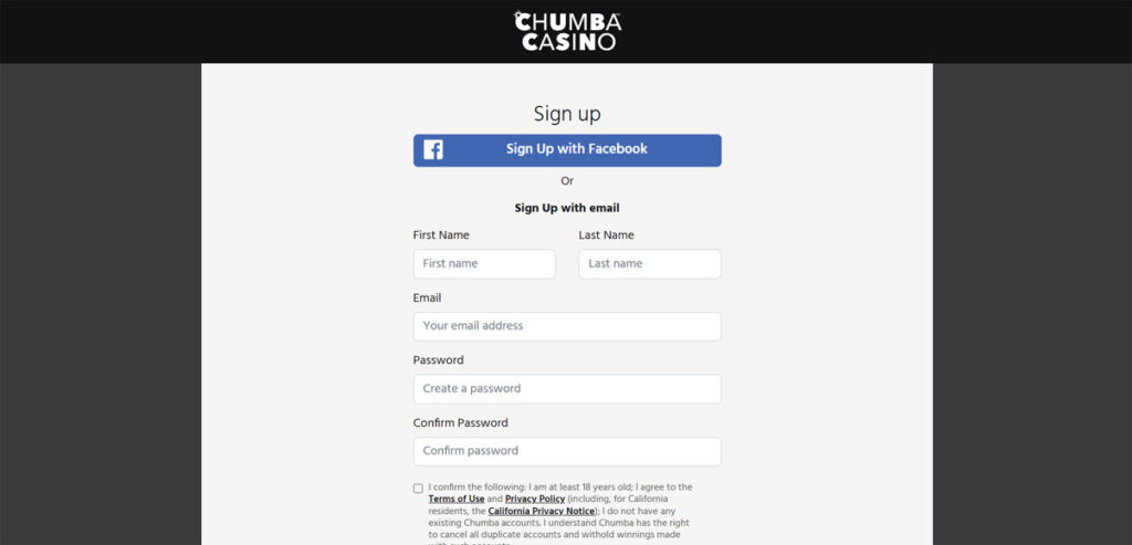 Chumba Casino Signup Form