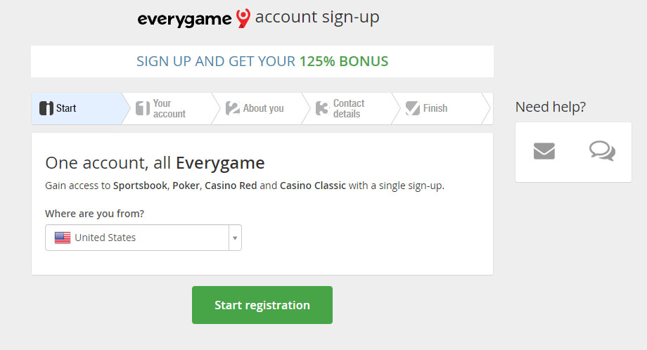 Registration at Everygame casino