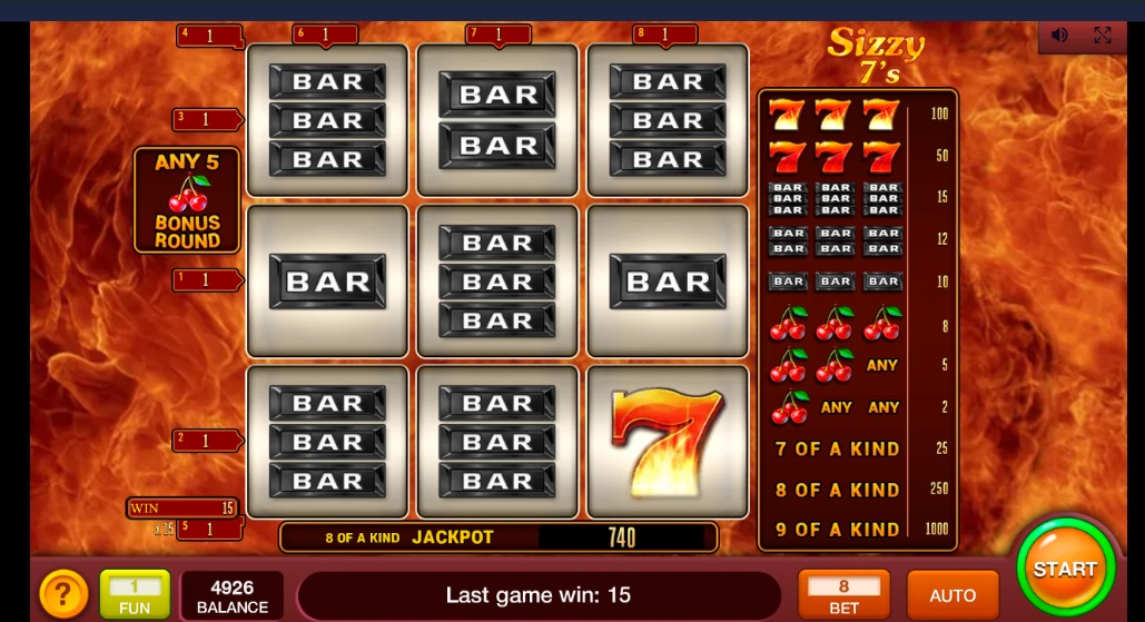 Classic Old School Sizzling 7s 3 Reel Slot
