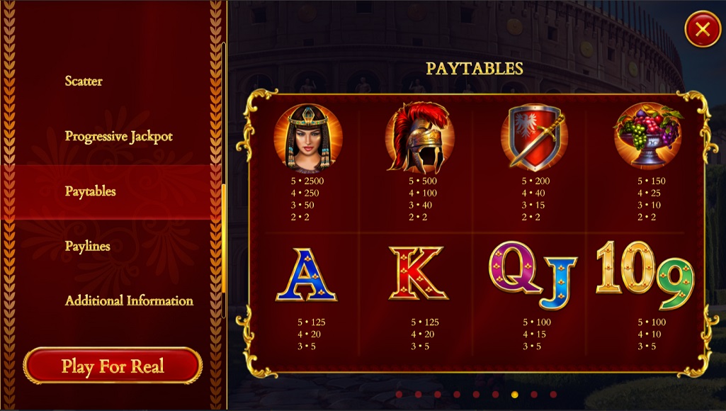 Caesar's Empire Slot Paytable