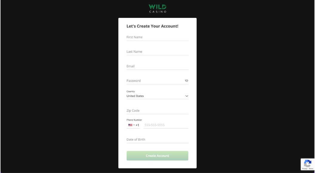 Wild Casino Registration Page