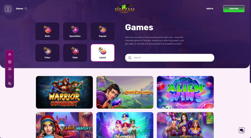 Shazam Casino Home Page