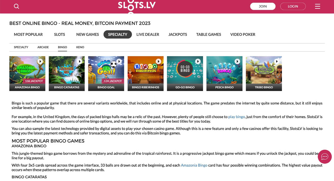 Slots.lv Bingo Games