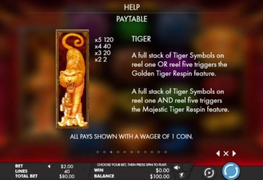Tiger Temple Slot Paytable 2