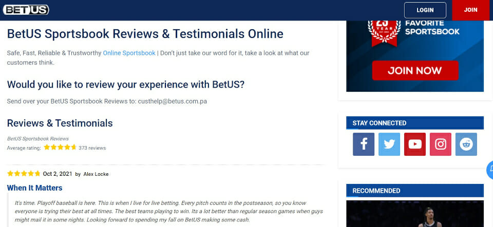 BetUS Reviews and Testimonials
