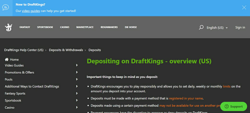 DraftKings Payment Methods