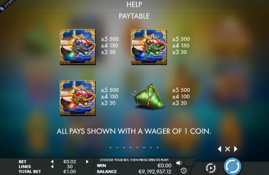 Lucky Dragon Boat Slot Paytable