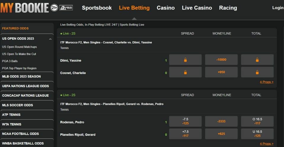 MyBookie Live Betting Page