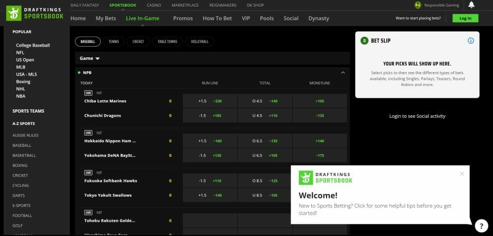 SC DraftKings sportsbook live betting