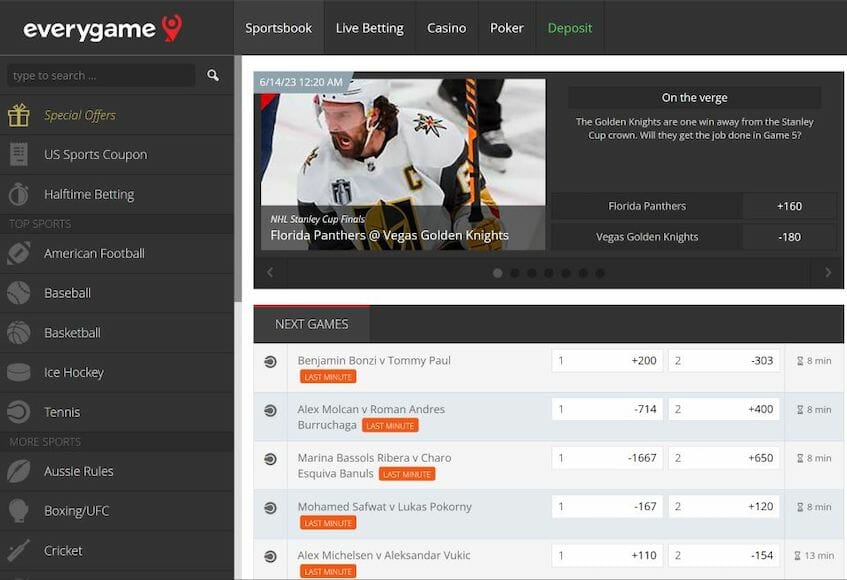 SC Everygame sportsbook home page