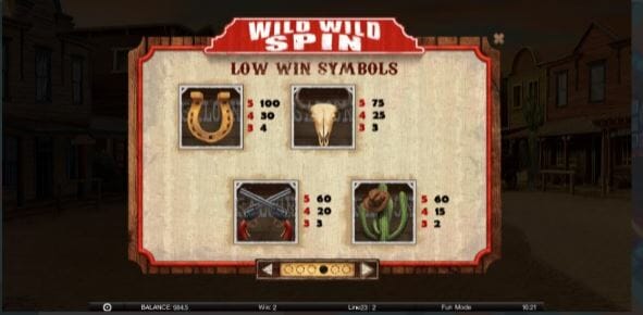 Wild Wild Spins Paytable