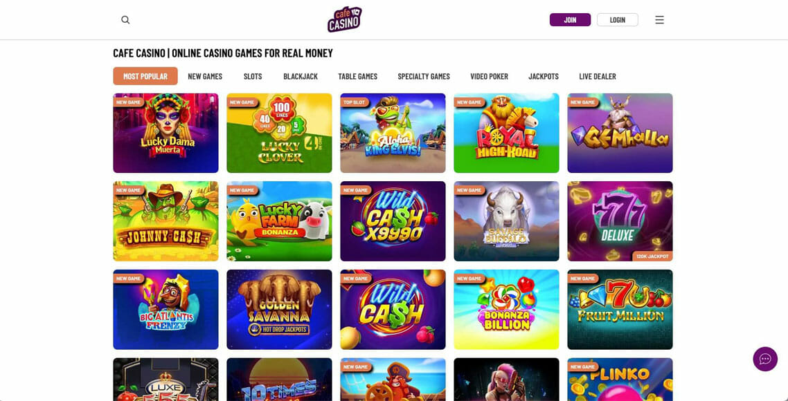Cafe Casino Most Popular Games