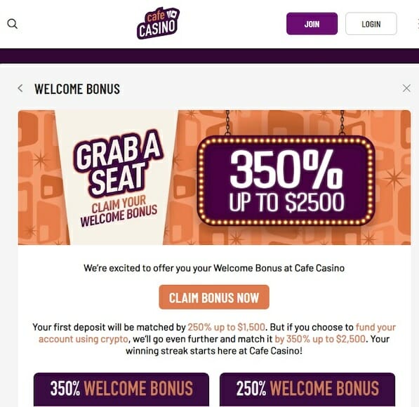 cafe casino signup bonus app