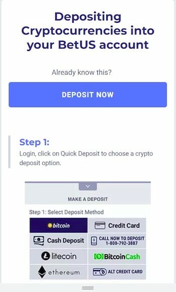 BetUS App Deposit Page