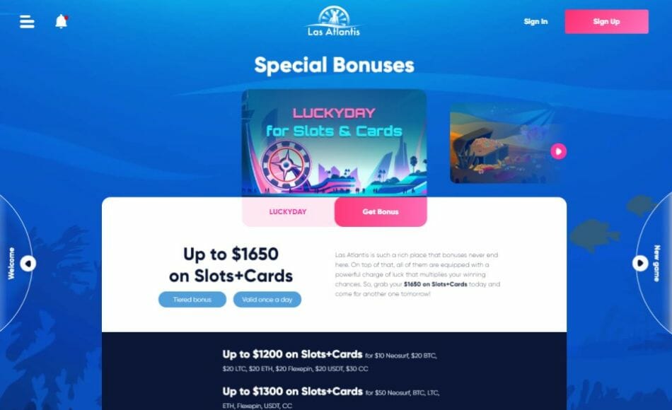 Las Atlantis Casino Special Bonuses