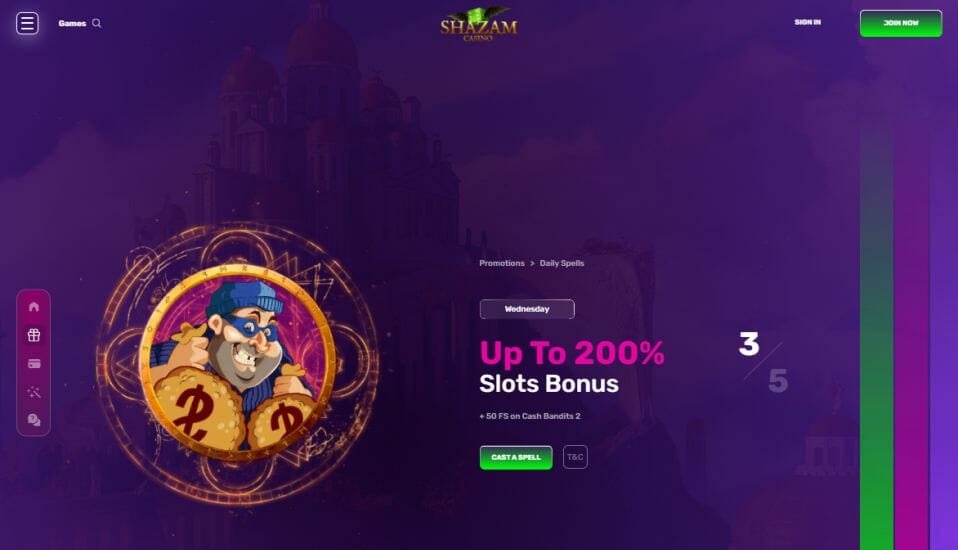 Shazam Casino 200% Slots Bonus and 50 FS