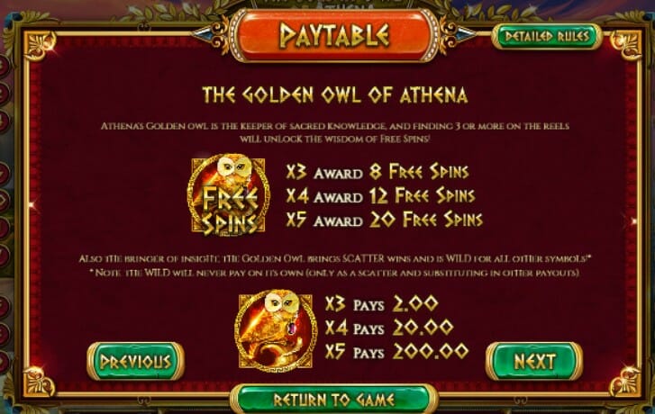 The Golden Owl of Athena Bonus