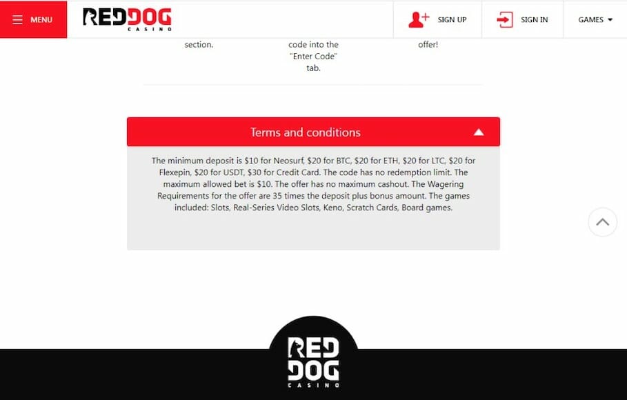 Red Dog Casino Terms