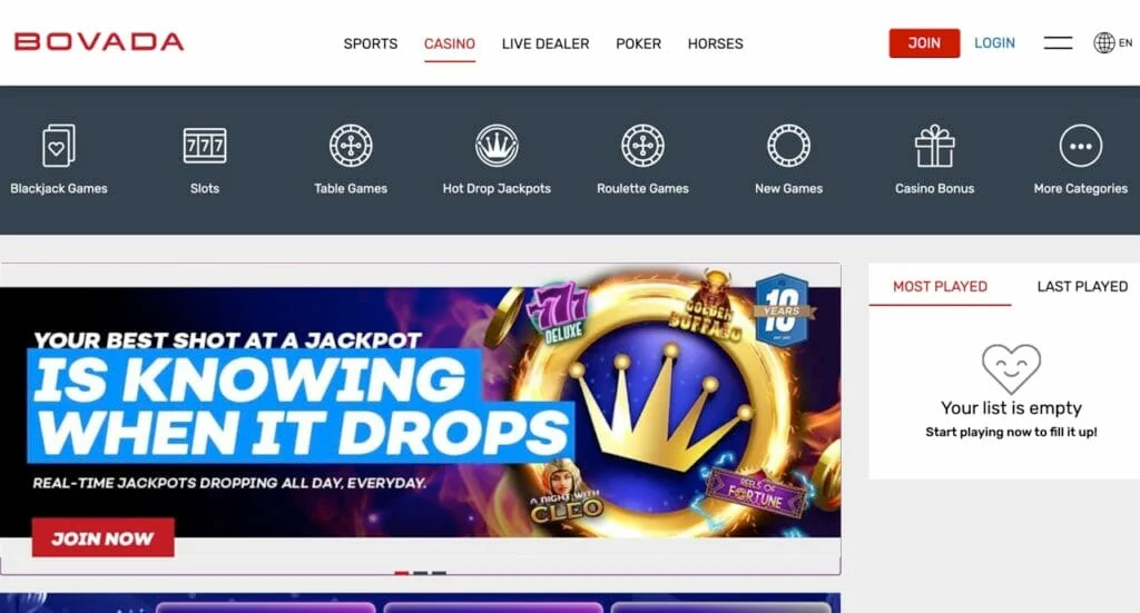 Bovada casino Homepage