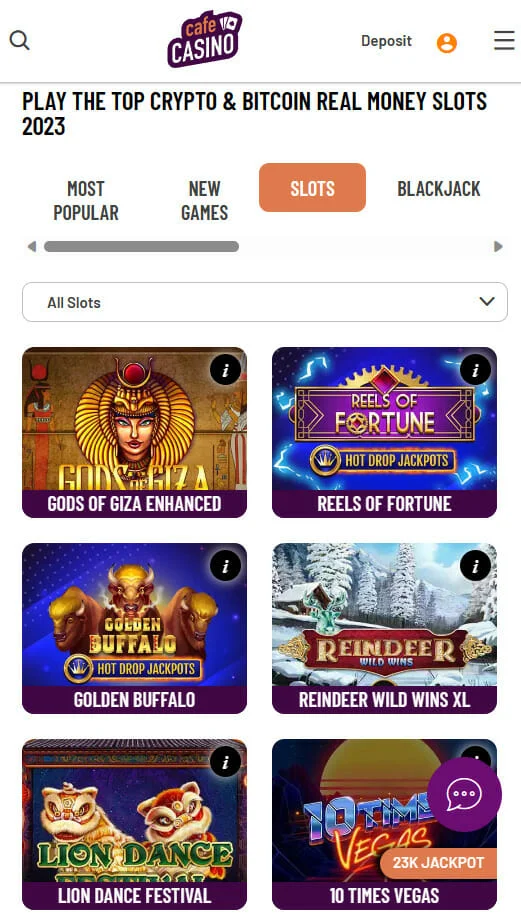 Cafe Casino mobile slot games